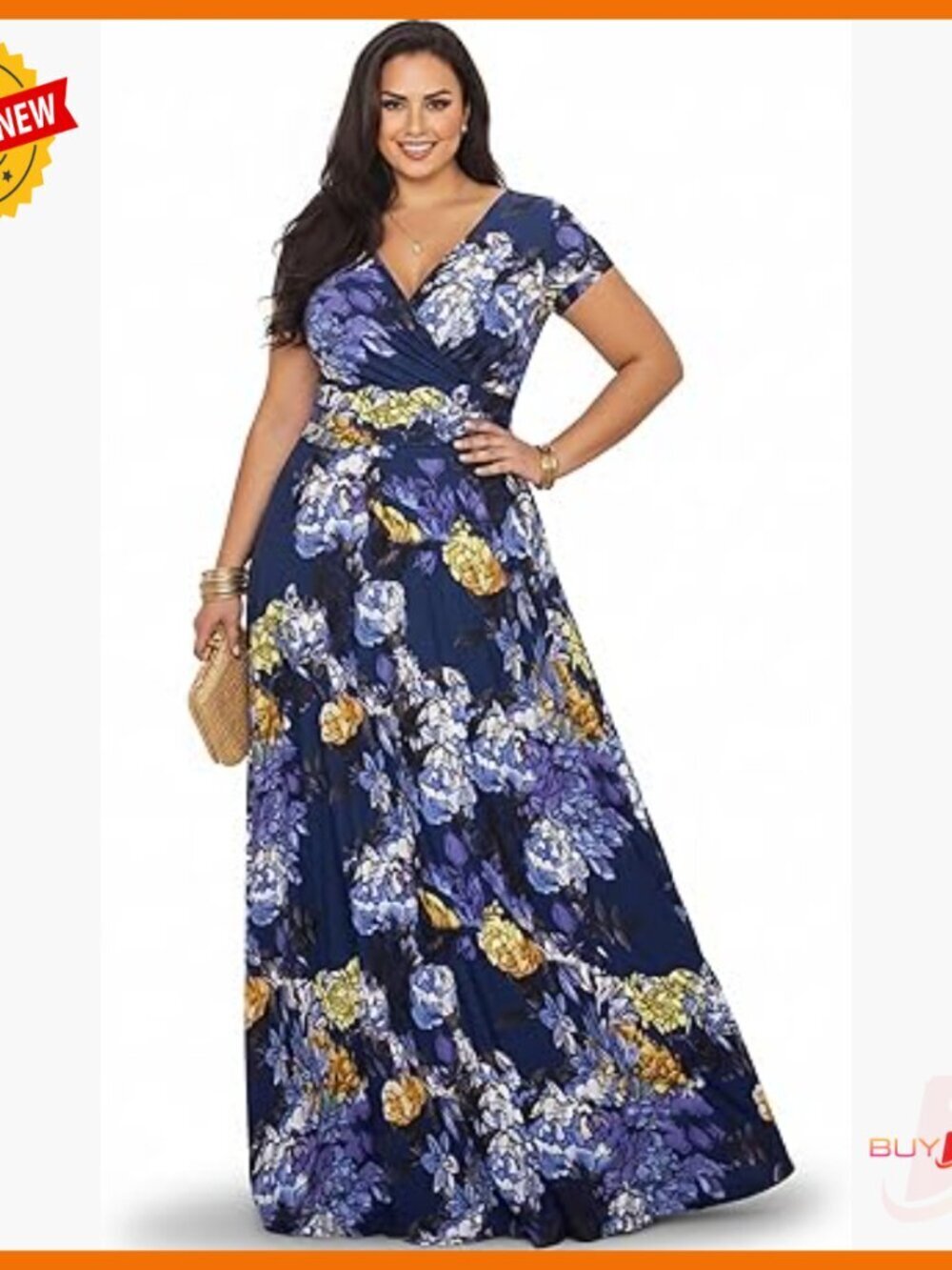 Plus Size Floral Maxi Dress, Cap Sleeve, Flowy Summer Gown, 58" Length
